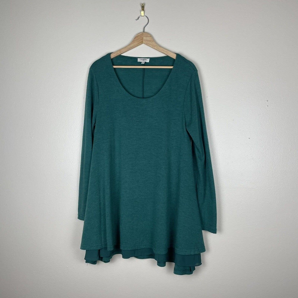 Umgee Womens Medium Classic Green Tunic Boho Shirt Top Flowy Stretchy